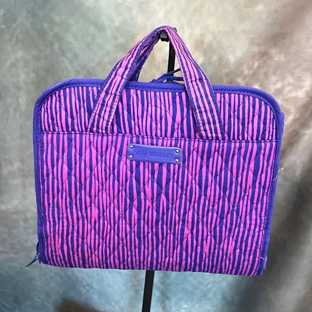 Vera Bradley Roll Up‎ Cosmetic Bag Organizer Purple Pink Striped Quilted Travel